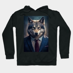 Distinguished Wolf portrait wearing a nice suit Hoodie